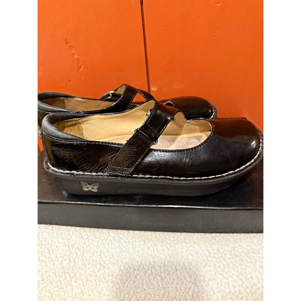 Alegria Paloma Womens Black Leather Mary Jane Hook & Loop Wedge US 8.5